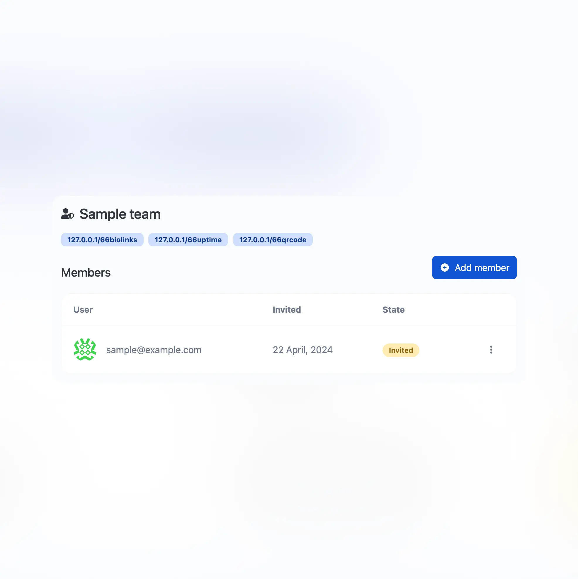 66analytics teams page showing team management